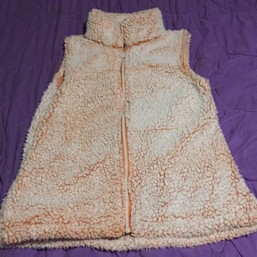 Fuzzy orange and white vest